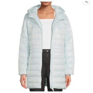 Swiss Tech Baby Blue Puffer Coat Jacket Small 4-6 Womens Packable Mid-Length